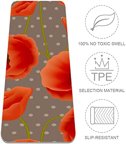 Mat de ioga extra grosso de 6 mm, flores vermelhas de papoula de papoula florais de fundo imprimido impressão ecológica TPE TATS MATS