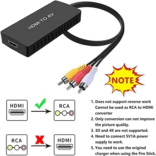 Conversor HDMI para RCA, BD&M HDMI para AD ADAPTADOR, HDMI para TV mais antigo 3RCA CVBS Composite Video Audio Converter suporta PAL/NTSC para Apple TV, Xiaomi, Android TV Box, Roku, Fire Stick, DVD, Blu-Ray Player
