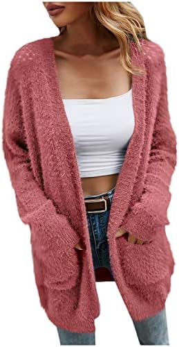 Mulheres Long Cardigans Jacket Fuzzy Jacket Open Front Front Frowece Casat Outwear Cardigan solto macio com bolsos