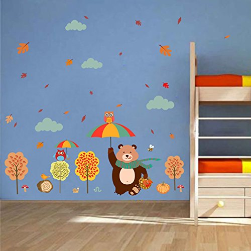 Wallpark Forest Animal Bear Owl Removável adesivo de parede decalque, crianças crianças, quarto de bebê berçário de berçário diy adesivo decesivo mural de parede