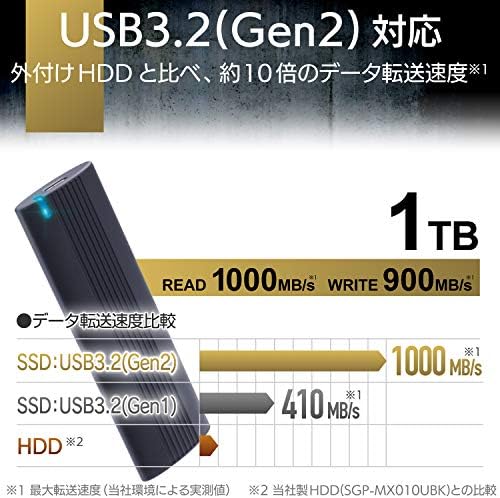 エレコム Elecom ESD-EH1000GBK SSD externo, portátil, USB 3.2, tipo C 1 TB, PS5/PS4, preto