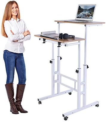 AIZ Mobile Standing Desk, Ajustável CARRO DE LAPTOPO ROLOTEMENTO DE COMPUTADOR ON Wheels Home Office Computer WorkStation,