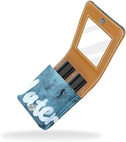 Bolsa de batom de batom de maquiagem de oryuekan com espelho portátil de armazenamento portátil de armazenamento de armazenamento de armazenamento de lábios, letra de arte azul