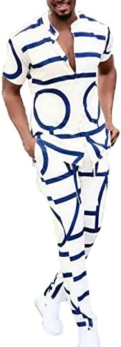 Men Stand Casual Stand Gollar Set Slave Shorve Hawaii Print Fashion Camiseta Pant calça de 2 peças Roupa skinny
