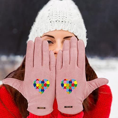 Consciência do autismo Coração Fleece Luvas de inverno Luvas de touchscreen quente Luvas de dedos cheios