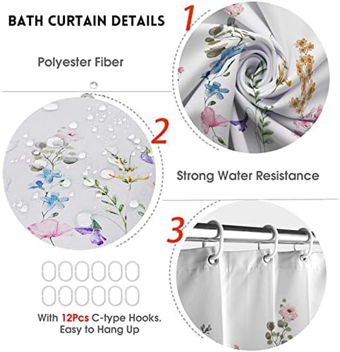 DDQQ 4PCS Cortina de chuveiro de flores conjunto com tapetes não deslizantes, tampa da tampa do vaso sanitário e tapete de banho,