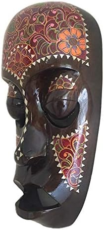 Máscara africana Decoração de parede de madeira esculpida Lucky in Love Tribal Máscara com Mãe de Pearl - Item do Colecionador