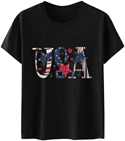 4 de julho camisetas camisetas para mulheres manga curta o pescoço de pescoço de bandeira americana estrelas listras