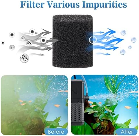 Filtro de aquário AQQA, filtro de aquário submersível de 6W com água da chuva e sistema de aerador ， 158 Gph Internal Sponge