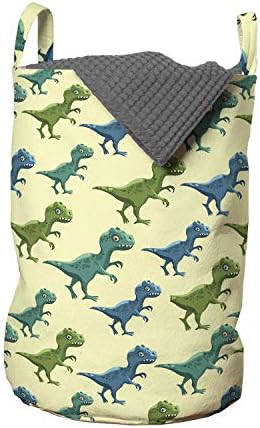 Bolsa de lavanderia de Animais de Ambesonne, Jurássico Dinossauros de Cartoon Tema Pateriais Tocando T-Rex, cesto de cesto