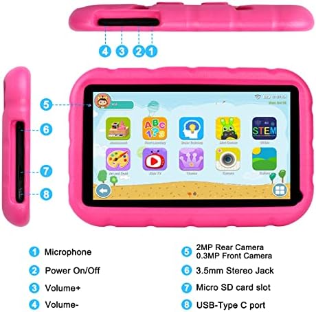 Oangcc Kids Tablet Android 11 FHD 7 polegadas para crianças, crianças comprimidos 2 GB de RAM+32 GB ROM Controle dos pais | Caso à prova de crianças | Tablets de Wi -Fi de câmera dupla - rosa