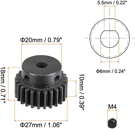 Uxcell 6x5.5mm Abertura 25t Módulo 1 15 Aço de aço Diff diferencial pinhão engrenagem engrenagem motor