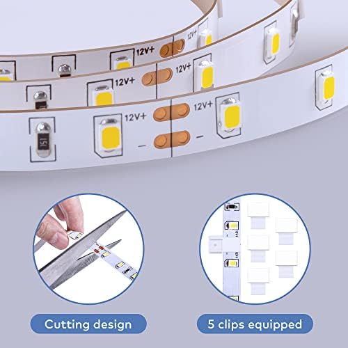 Luzes de tira LED branca govee, atualizadas faixa de luz de luz LED de 16,4 pés de LED 6500k branca, adesivo forte,