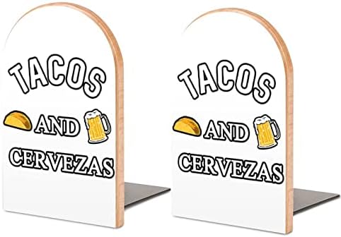 Tacos e Cervezas Livro fofo Ends titulares de estampa de madeira para prateleiras Divisor Divisor moderno decorativo