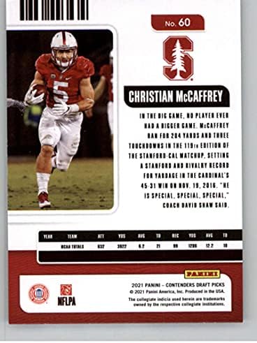 2021 Panini Conclui Draft Season Ticket 60 Christian McCaffrey Stanford Cardinal Football Trading Card
