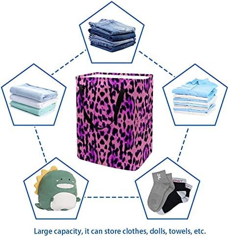 Hampers de lavanderia de padrão de leopardo, cesta de roupa dobrável à prova d'água com alças para o berçário do berçário do quarto de crianças