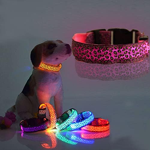 PESP LED Luminous Pet Dog Collar Leopard Growing Flash Puppy Colar para Colar Ajuste de Luz para Segurança Noturna para Cães Médios Médio Grandes