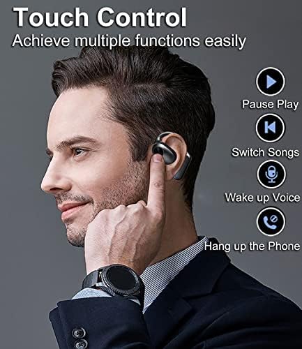 Earbuds de orelhas abertas Condução de ossos Os fones de ouvido abertos fones de ouvido sem fio Bluetooth para Android & iPhone, fones de ouvido esportivos com drivers dinâmicos duplos de 16 mm, 56hrs de brincar esportes à prova d'água, preto