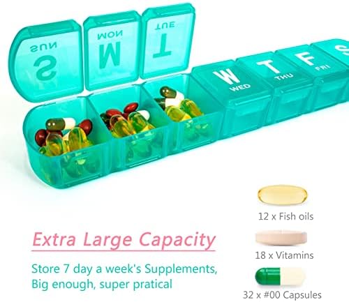 Organizador semanal extra grande, Remitize Big Pill Box 7 Day, BPA Free XL Diary Pill Case para pílulas, vitaminas, óleos de peixe ou suplementos
