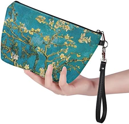 Bolsa de higiene pessoal macio de couro de stuoarte pu, bolsa de maquiagem de flores de damasco, bolsa de higiene pessoal à prova