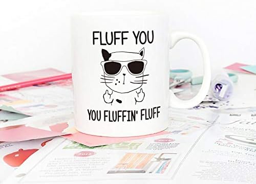 5AUP Presentes de Natal Funny Cat Coffee Caneca para o amante de gatos, Fluff You You Fluffin 'Fluff Cat Aniversário e Presentes de Férias, 11 onças