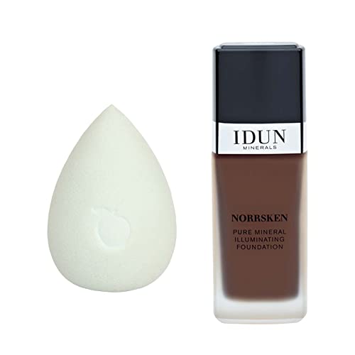Minerais Idun - Fundação Norrsken e Conjunto de Esponja de Maquiagem - Longwear, Luminous Coverage Liquid Foundation com