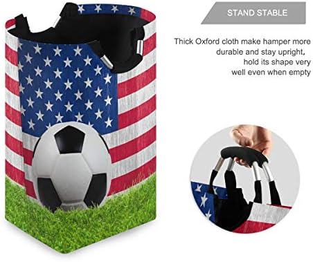 Cesta de lavanderia dobrável com alça de futebol American bandeira portátil portátil lavanderia cesto de pano cesto de pano