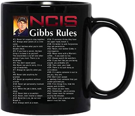 Zmkdll Novo programa de TV engraçado NCIS Gibbs Regras caneca preto de 11 oz de café cerâmica Presente de xícara de café