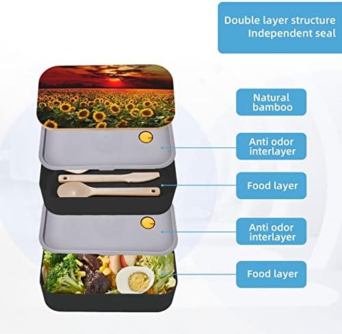 Sunset Gunflower Lunch Bento Caixa com alça ajustável atualizada, recipiente de alimentos à prova de vazamento reutilizável empilhável,