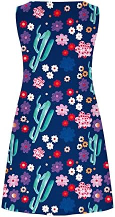 Vestidos de praia pejock for women 2023 Floral impresso camiseta sem mangas de verão vestido de tanque casual solto