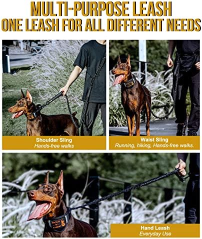 Onetigris Hands Free Dog Leash, coleira acolchoada para caminhada de cachorro grande, bungee refletivo para corrida, treinamento,