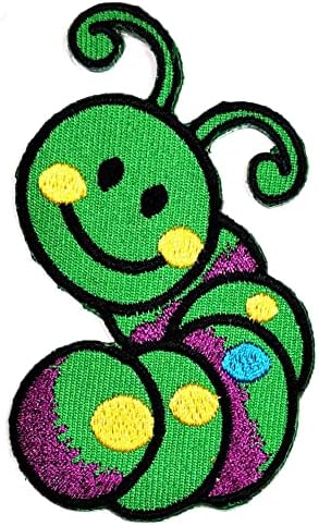 Kleenplus 2pcs. Green Caterpillar Inseto Worm Ferro em Patches desenho animado Kids moda moda estilo bordado motivos de apliques decoração de emblema figurino artes reparo de costura