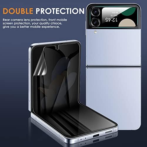 YWXTW [2 + 2 pacote] para Samsung Galaxy Z Flip 4 5G Protetor de tela de privacidade suave + Capa da câmera frontal Vidro temperado, Premium EPU Anti -espião Caso completo Caso Friendly