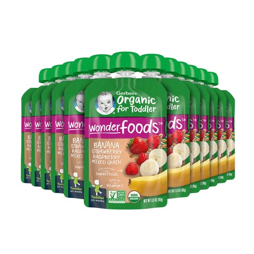 Bolsas de comida para bebês orgânicos Gerber, criança, Wonderfoods, granola de banana vermelha, 3,5 onças
