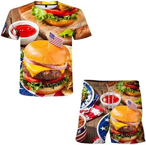 2023 New 3d Men's Flag Day Summer Burger Printing Casual Suit American Independence Men Suits & Sets Men Morning