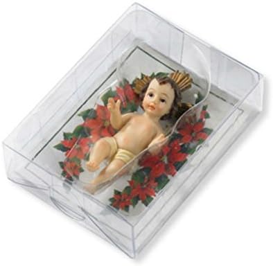 Baby Jesus estatueta com cartão de história - Doll de resina fundido para cena de natal religiosa cena ou exibição de mesa, 3,5 polegadas