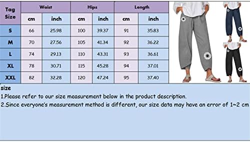 Ethkia 7/8 leggings para mulheres em reto pernas com cintura elástica Capris linen calça com bolsos boho para mulheres