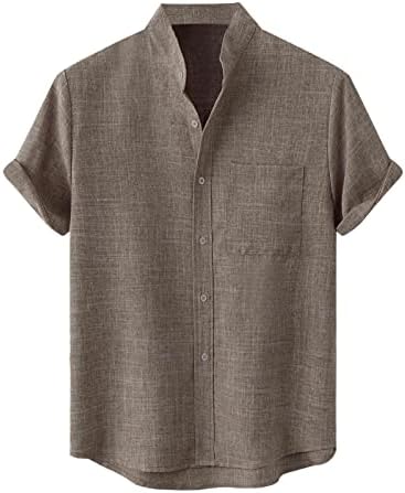 Camisetas de linho de algodão redondo de pescoço masculino