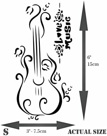 Love Music Stencil, 6 x 3 polegadas - Guitarra decorativa Palavras de música estêncils para pintura Modelo