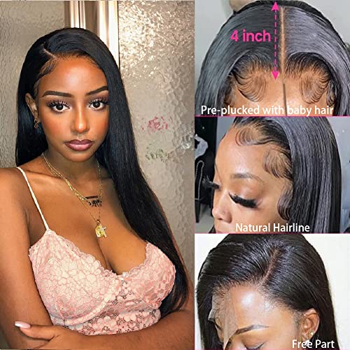 Perucas dianteiras retas cabelos humanos 13x4 HD Wigs Frontal Wigs Human Human para mulher negra com cabelos de bebê pré -arrancados
