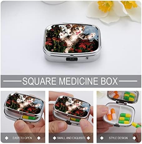 Caixa de comprimidos de metal capa de armazenamento de pílula de gato fofo organizadores de pílula pequena para viagens
