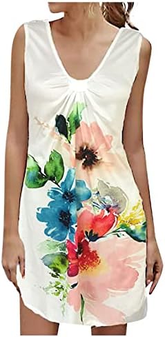 Vestidos de verão para mulheres v pescoço de pescoço praia floral camiset
