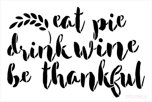 Coma Pie Drink Wine Be Agradece estêncil de Ação de Graças por Studior12 | Sinais de madeira | Palavra Arte Reutilizável | Sala