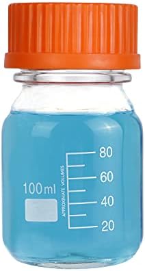Pastein 20 peças 100 ml de mídia redonda garrafa de vidro garra de armazenamento graduado com tampa laranja de polipropileno GL45