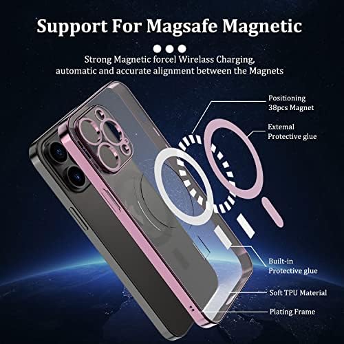 IKWZ Clear Clear Caso para iPhone 13 Pro Case MagSafe com Câmera Protetor Gold Electroplate Borge Soft Profact Soft Case para iPhone