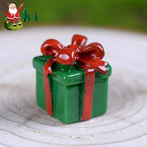 Acewen 36pcs mini ornamentos de resina verde presente miniatura em miniatura com jóia de arco vermelho para cenas em