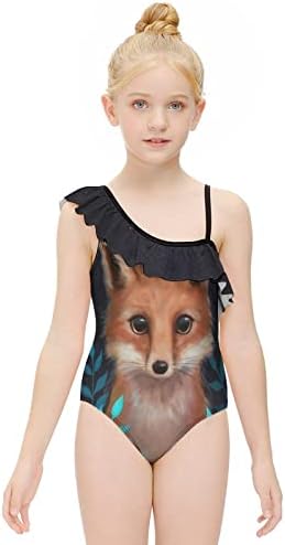 WeedKeycat Cute Fox Girls 'Swimsuits One omble Ruffle Swimwear Aritão de banho de banheira