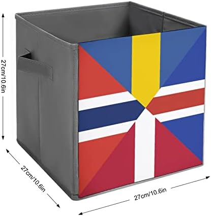 Bandeira nórdica PU PU couro dobrável Bins de armazenamento cesta de organizador de cubos com alças