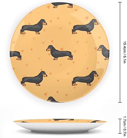 Cães fofos dachshund osso engraçado porcelana de placas decorativas de placas de cerâmica redonda artesanato com exibição Stand para decoração de parede de escritório em casa