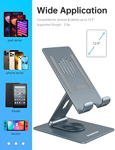 MOMAX IPAD Stand para mesa, 360 ° Rotativo Ipad Stand para escrever e desenhar, barcos de comprimido de alumínio dobráveis